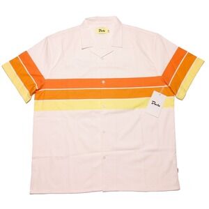 DUVIN Horizon Button Up Short Sleeve Shirt Orange Yellow Striped  XL ~ New